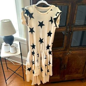 white dress with black stars ruffle sleeveless casual or formal worn once